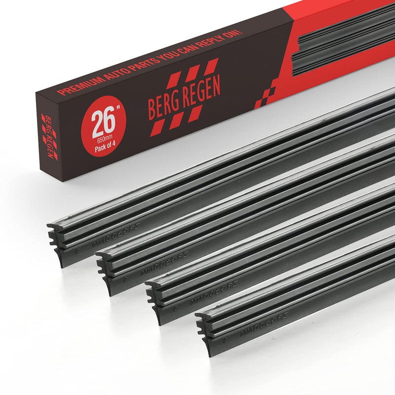BERG REGEN 26 inch Frameless Adjustable Size of Universal 4 PCs Refills Replacement Windshield Wiper Refills Replacement for Tesla Toyota Hyundai Honda Front & Rear Windshield Wiper Baldes Rubber Strips - Image 1
